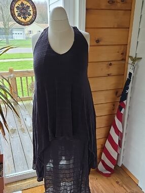 Free People Black Sleeveless V-Neck High-Low Maxi Dress